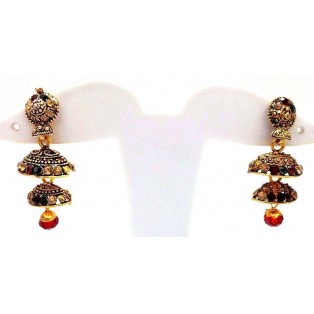 Golden Oxidized Women Earring Jhumka Jhumki Jewelry Drop Push Back Rhinestone 87
